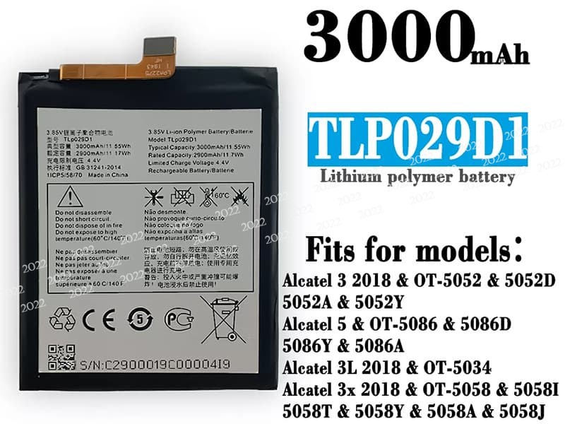 TLP029D1 pour Alcatel 3 3X 5 TCL V760 Y660 OT-5052D 5052Y
